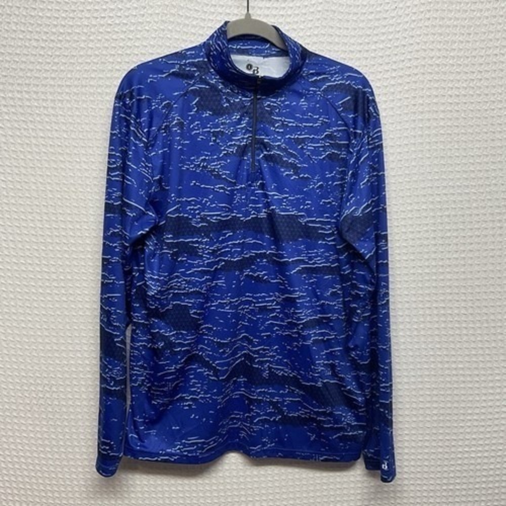 Badger Sport Blue Camo UPF50+ 1/4 Zip Long Sleeve Golf T-Shirt Top Men L Mexico‎